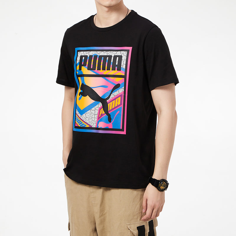 PUMA Sports Running Quick Dry Breathable Casual Round Neck Short Sleeve Black 534151-98