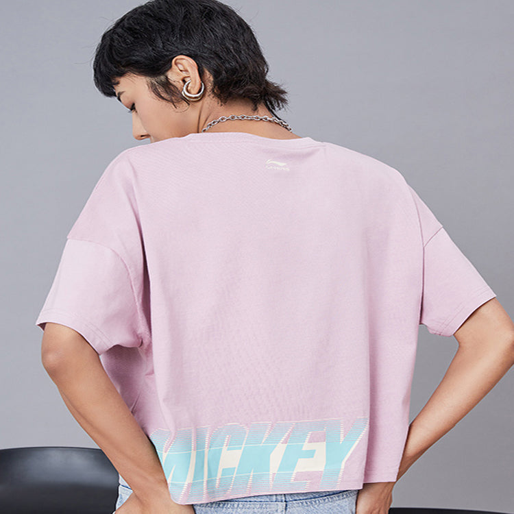 (WMNS) Li-Ning x Disney Crossover Alphabet Printing Short Sleeve 'Pink' AHSQ142-2