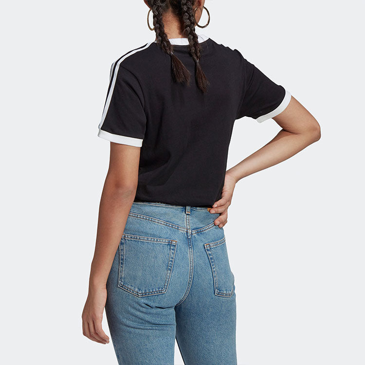 (WMNS) adidas originals 3 Stripes Tee Sports Training Stripe Round Neck Short Sleeve Black T-Shirt GN2900