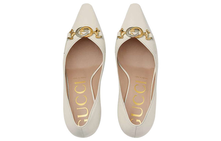 (WMNS) Gucci Zumi mid-heel leather pump 'White' 596860-C9D00-9050
