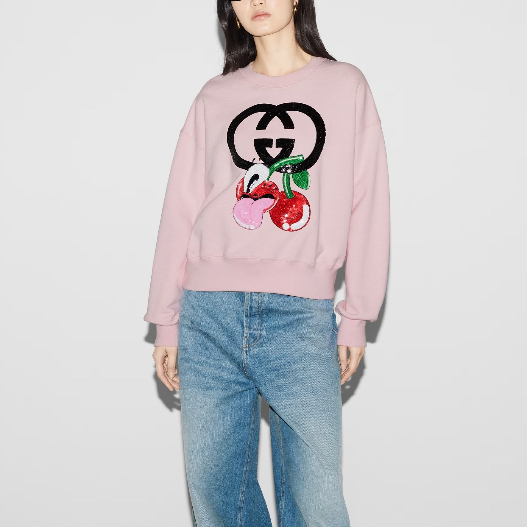 (WMNS) Gucci Cotton Jersey Sweatshirt With Embroidery 'Pink' 773769-XJGHH-5781