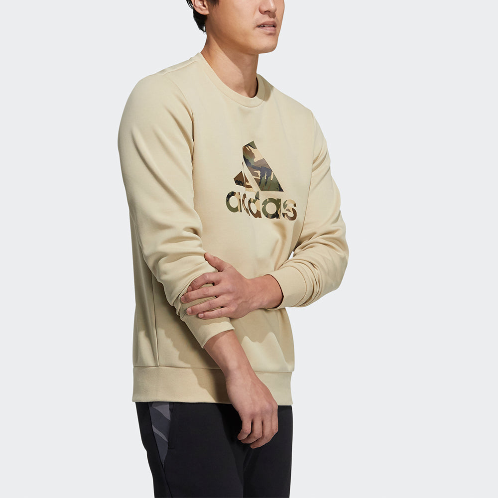 Men's adidas Fi Incamo Swt Camouflage Logo Printing Sports Round Neck Pullover Light Yellow H39331