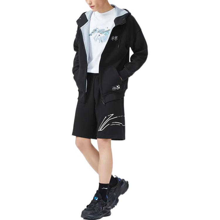 Li-Ning Sports Stylish Series Reversible Loose Hooded Zipper Black Gray AWDS081-6