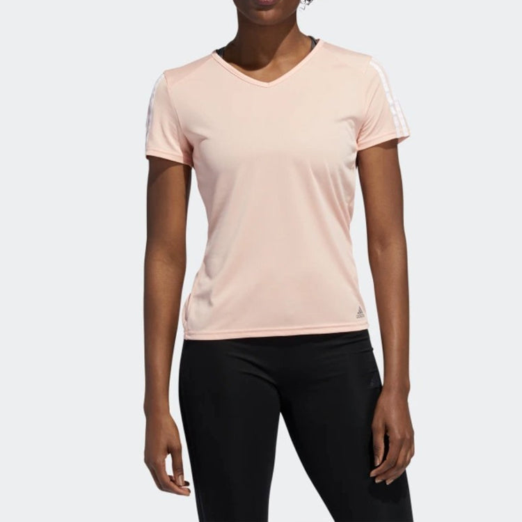 (WMNS) adidas Run 3S Tee Running Sports V neck Pullover Short Sleeve Pink EK0888