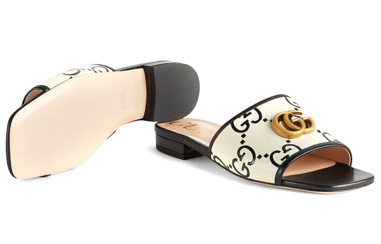 (WMNS) Gucci GG Slide Sandal Leather 'Black White' 677584-UM920-1193