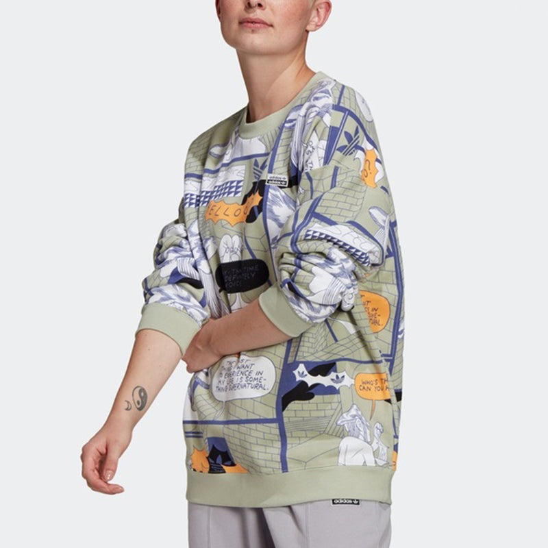 (WMNS) adidas originals Sweatshirt Cartoon Pattern Casual Sports Round Neck Green GN4265