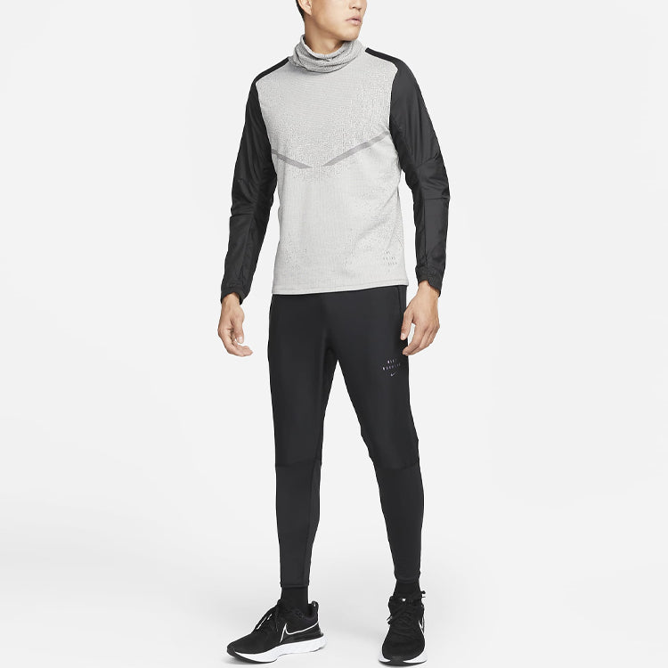 Men's Nike SS22 Colorblock Breathable High Collar Stripe Long Sleeves Black Gray T-Shirt DM4629-010