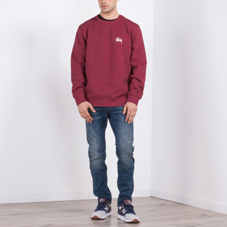 Men's Stussy Basic Back Alphabet Large logo Round Neck Long Sleeves Red 1914464WINE