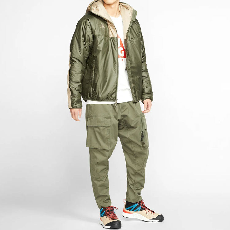 Men's Nike ACG Stay Warm Colorblock Half Zipper Storage Simple Hooded Padded Jacket Green CD7651-325