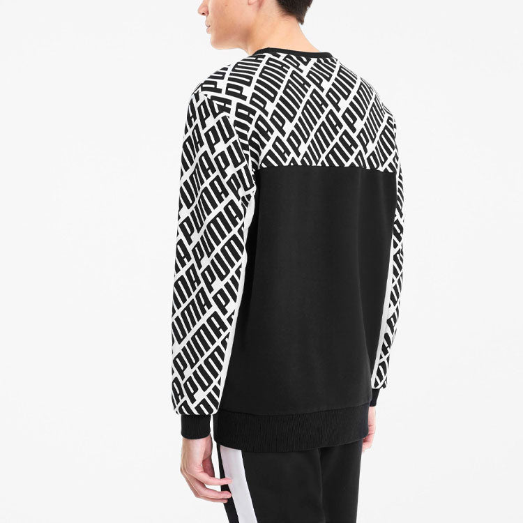 PUMA Trend AOP Logo Crew Sweater 'Black White Grey' 597395-01