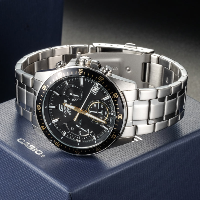 CASIO EDIFICE Waterproof Men Silver/ Mens Black Analog EFV-540D-1A9VUPR