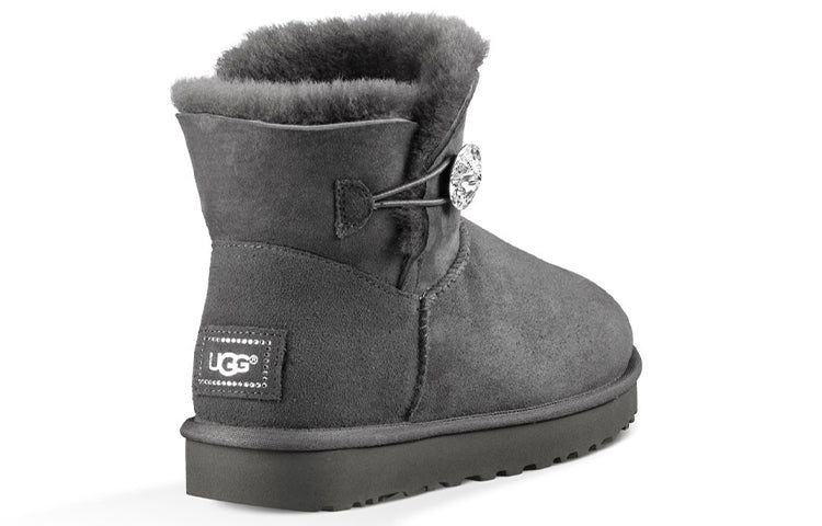 (WMNS) UGG Mini Bailey Button Bling Mid Tops Fleece Lined Gray 1016554-GREY