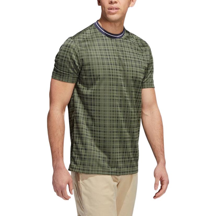 Men's adidas Golf Sports Plaid Round Neck Short Sleeve Natural Green T-Shirt HF9098
