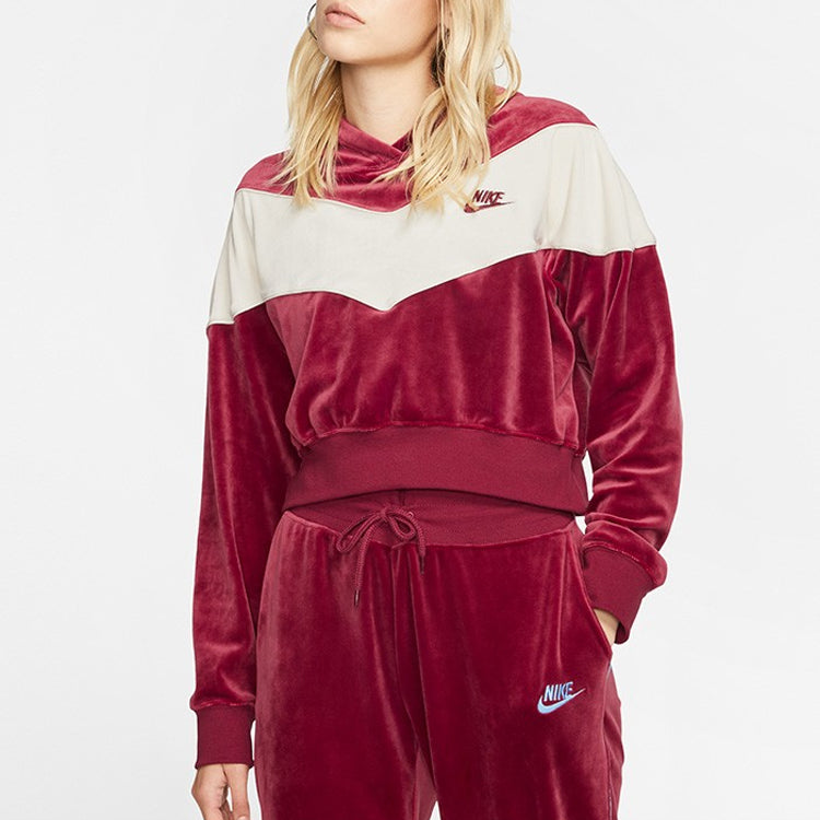 (WMNS) Nike Splicing Hooded Knitting Short Sweatshirt Red BV5055-677