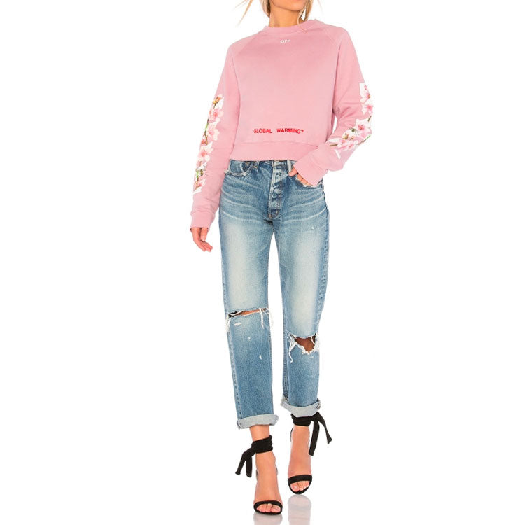 (WMNS) Off-White C O Virgil Abloh FW Cherry Blossom Crop Cotton Sweatshirt OWBA026E170030502788