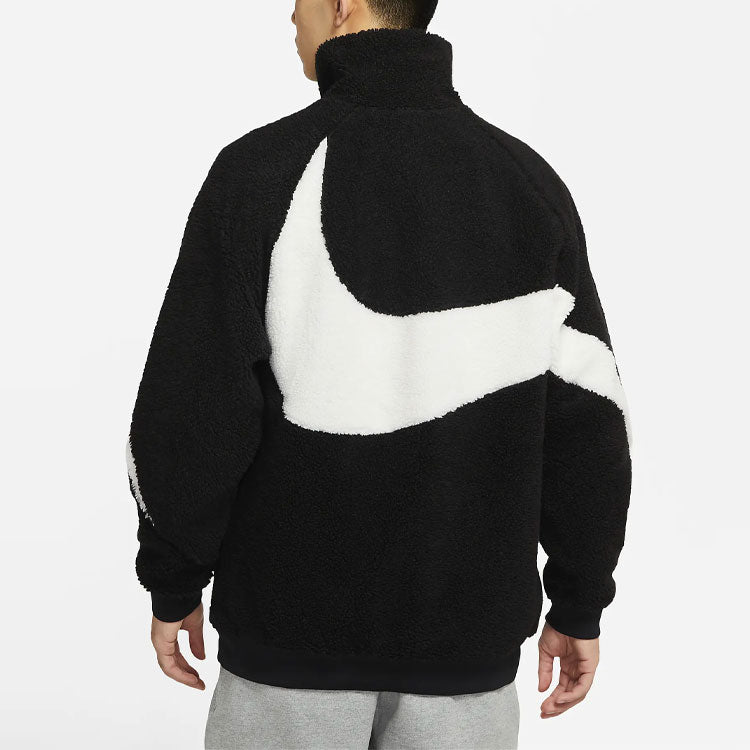 Nike Big Swoosh Large Logo lamb's wool Stay Warm Stand Collar Jacket Black White DH2474-011