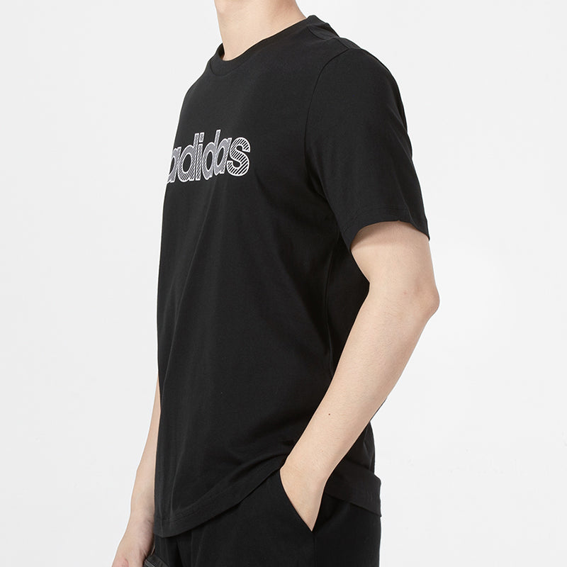 adidas neo Athleisure Casual Sports Breathable Alphabet Logo Solid Color Round Neck Short Sleeve Black HD7066
