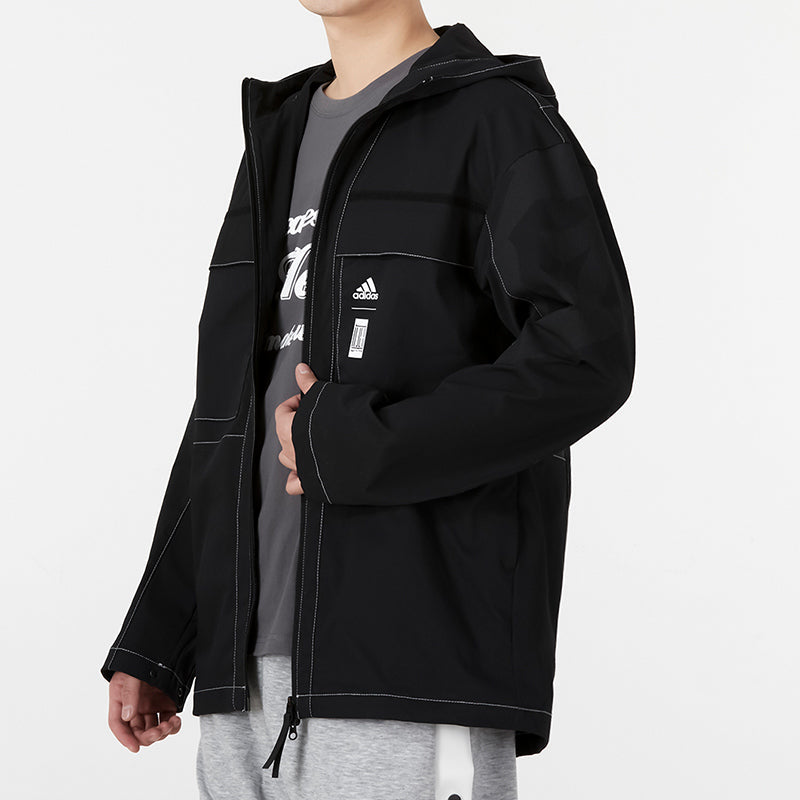 adidas Solid Color Full-Zip Hooded Jacket Black HI6863