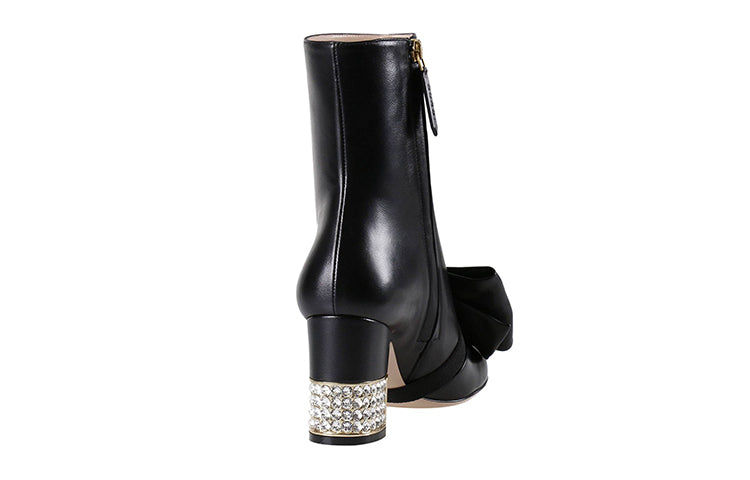 (WMNS) Gucci Removable Bow Leather Ankle Boots 'Black' 481171-BKO00-1000