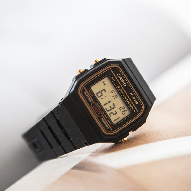 CASIO Classical Vintage Waterproof Unisex Mens Black Digital F-91WG-9