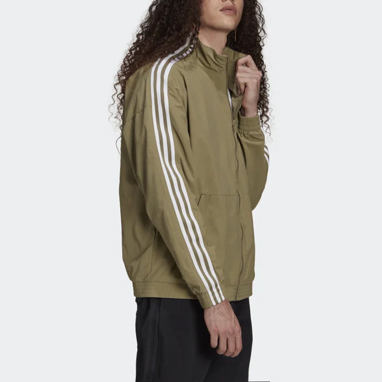 Men's adidas originals Logo Small Logo Zipper Stand Collar Stripe Sports Jacket Brown H41390