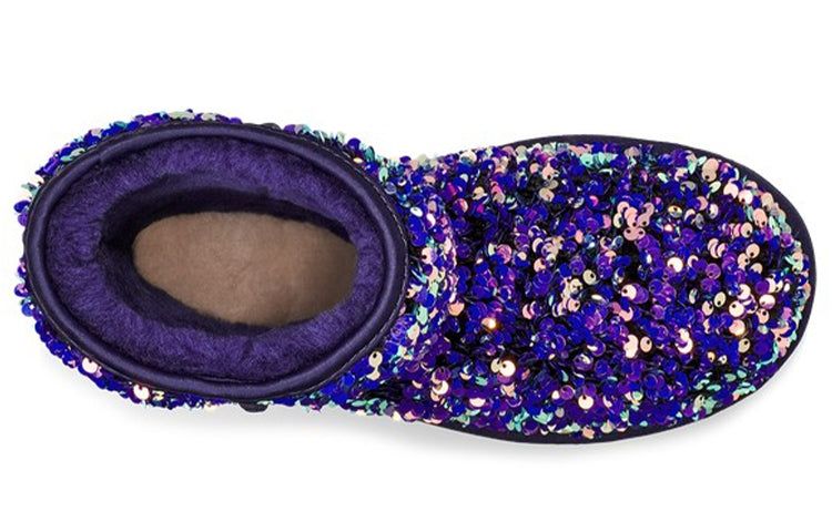 (WMNS) UGG Classic Short Stellar Sequin Snow Boots Black/Blue/Purple 1112514-MDL