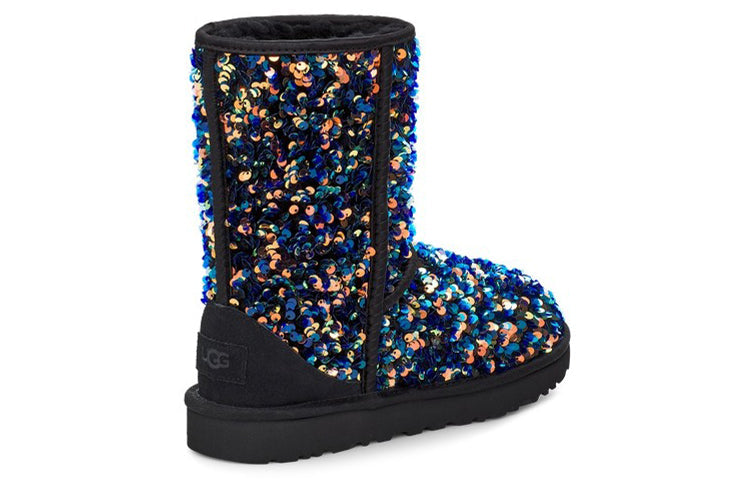 (WMNS) UGG Classic Short Stellar Sequin Snow Boots Black/Blue 1112514-BLK