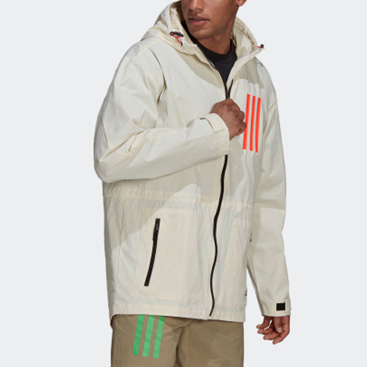 adidas Contrasting Colors Stripe Casual Sports Hooded Jacket Yellow White H39855