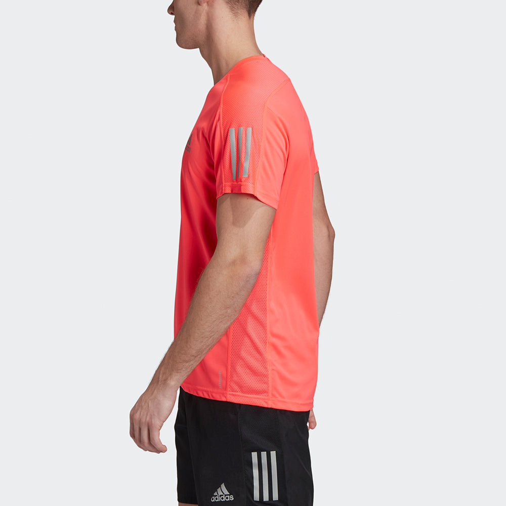adidas Own the Run Tee Running Sports Reflective Stripe Round Neck Short Sleeve Pink Red FT1430