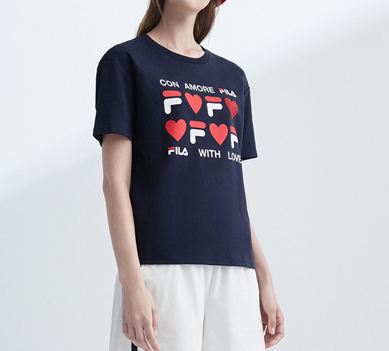 (WMNS) FILA Logo Love Printing Short Sleeve Blue F11W028108F-NV