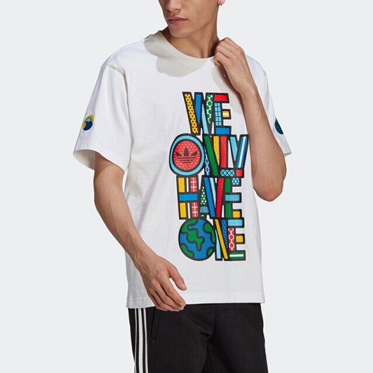 adidas originals Artist Tee Ss Earth Printing Sports Round Neck Short Sleeve White HA4693