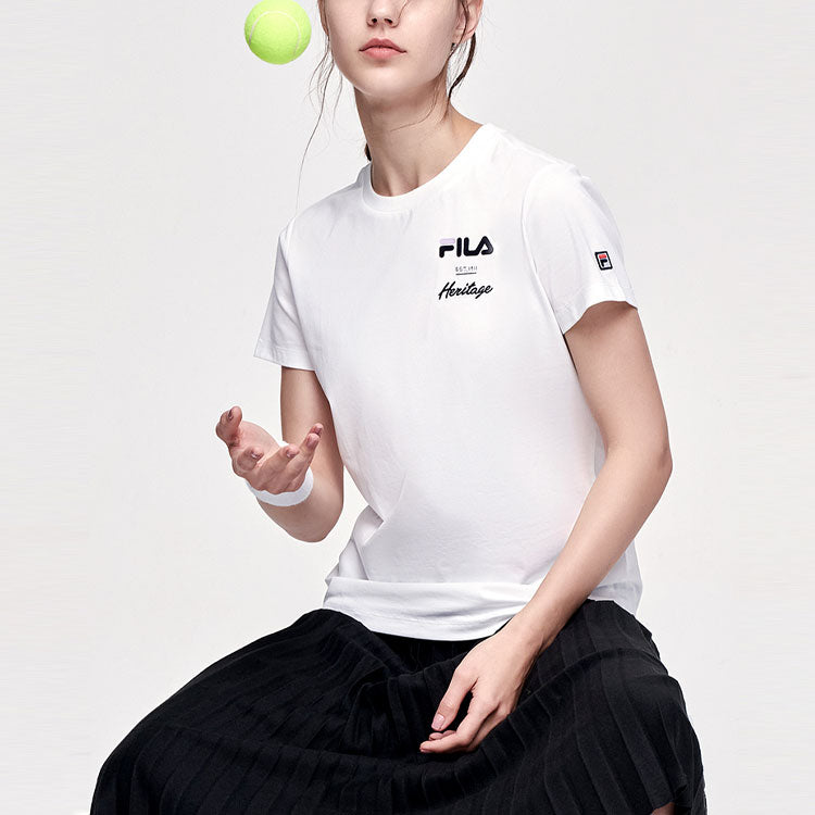 (WMNS) FILA Alphabet Printing Sports Short Sleeve White A11W123103F-WT