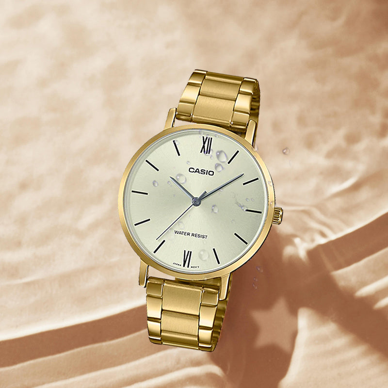 CASIO DRESS Series Waterproof Gold Analog LTP-VT01G-9B