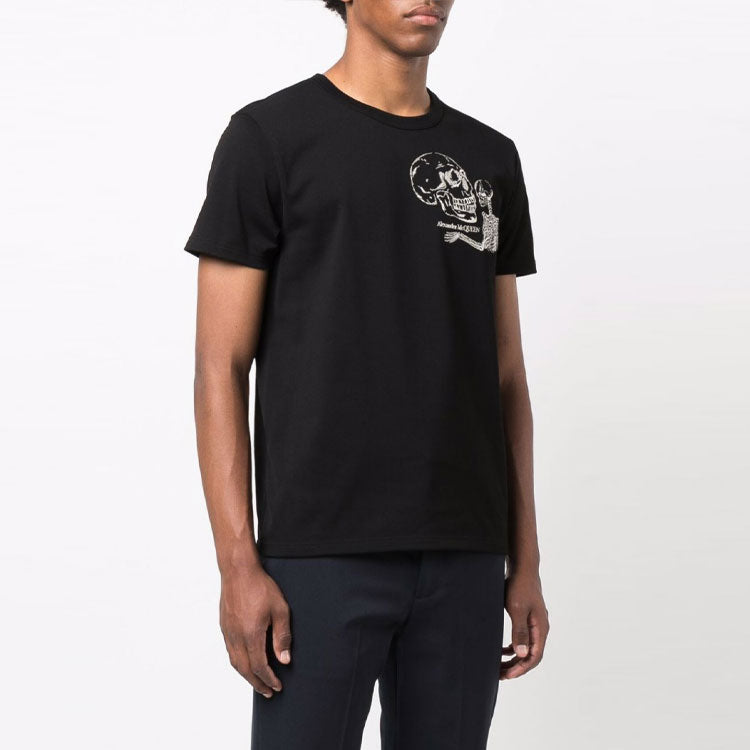 Men's Alexander McQueen FW21 Printing Round Neck Pullover Short Sleeve Black 666619-QRX03-1000
