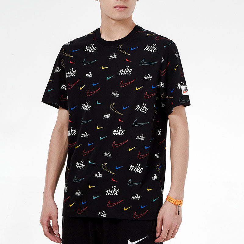 Men's Nike Logo Full Print Sports Training Short Sleeve Black T-Shirt DJ1392-010