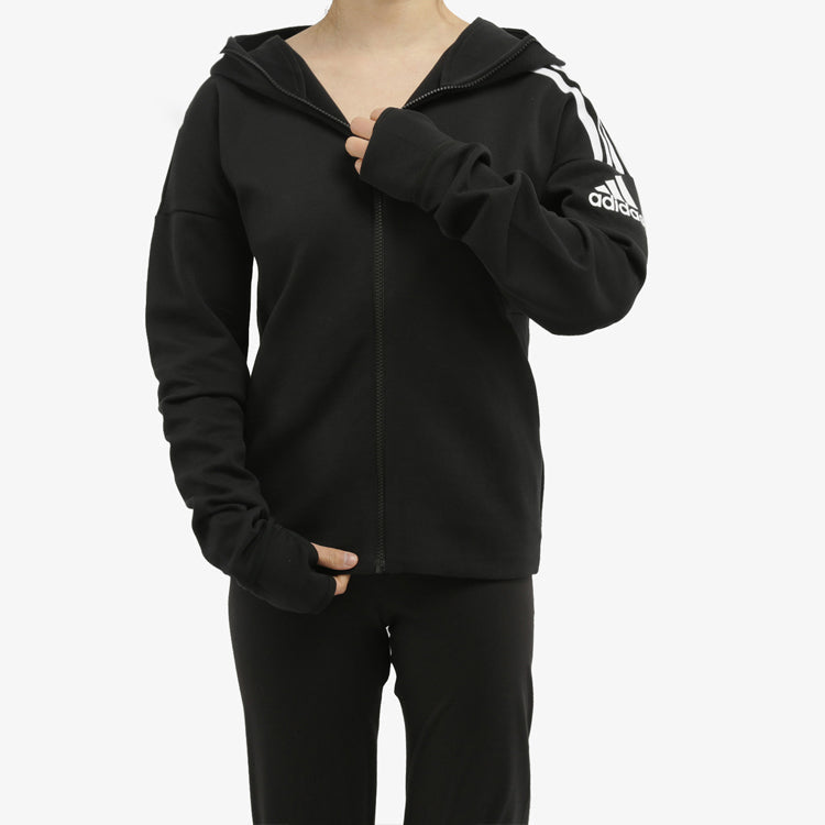 (WMNS) adidas Three Stripes Printing Hooded Jacket Black FL1959