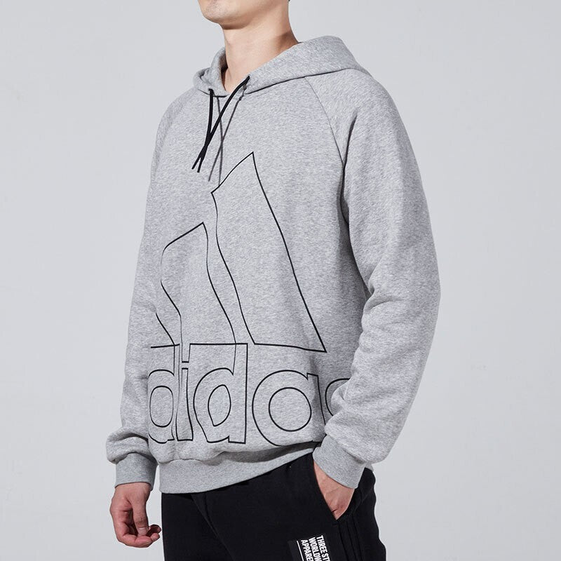 Men's adidas Big Lo Hd Fl Large Logo Printing Fleece Lined Sports Knit Gray HB5091