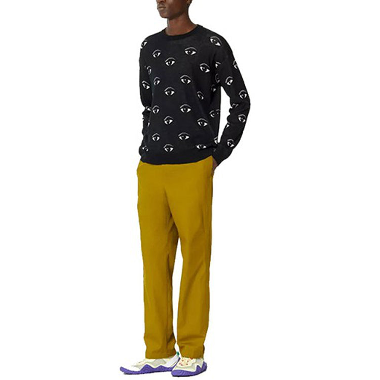 KENZO Eyes Pattern Round Collar Long Sleeve Male Black 5PU502-3XF-99