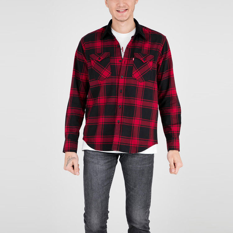Men's Levis Plaid Casual Long Sleeves Shirt Red 57406-0007