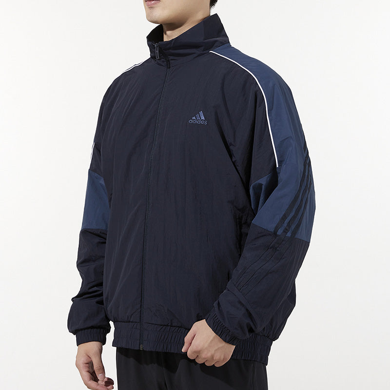 adidas M Si Wov Jkt Contrast Color Stitching Stripe Loose Stand Collar Woven Jacket Blue GT6356