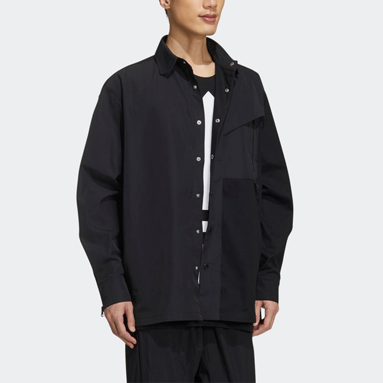 adidas originals Solid Color Splicing Casual Long Sleeves Shirt Black GT7306
