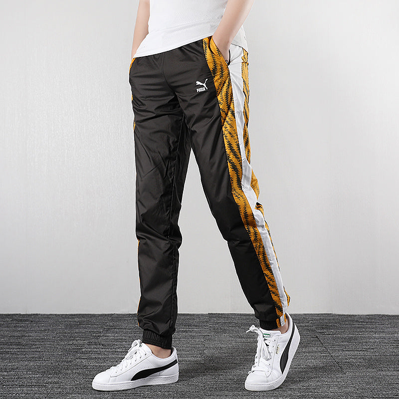 PUMA Leopard print Splicing Running Sports Woven Long Pants Black 579511-21