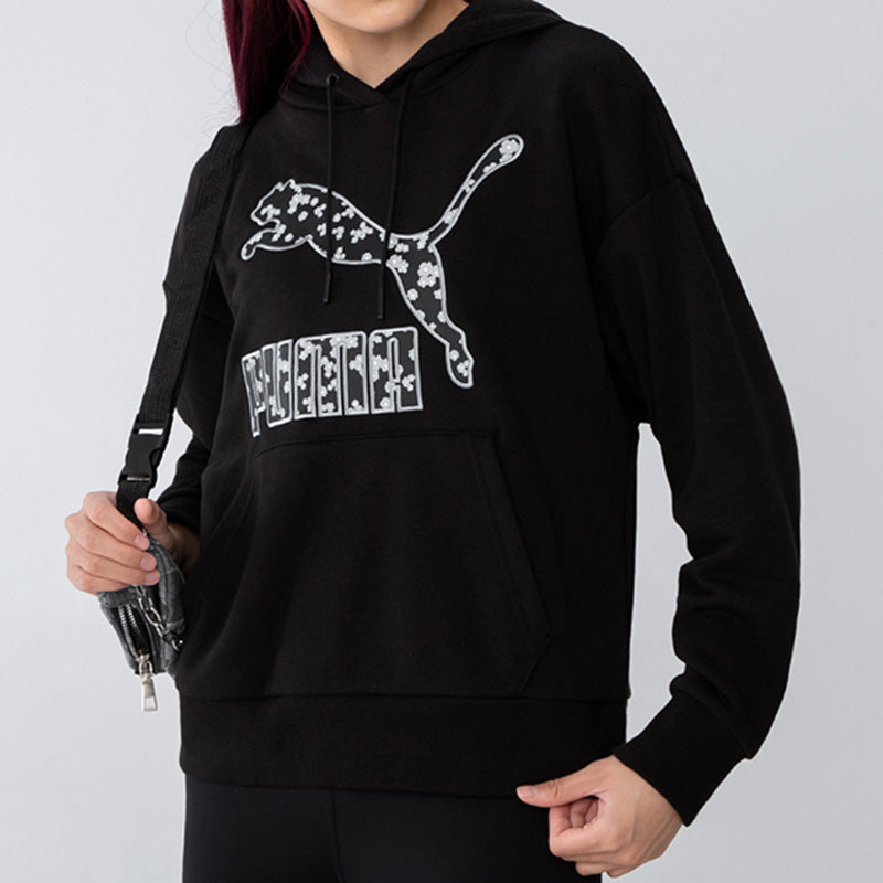(WMNS) PUMA Logo Floral Graphic Hoodie 'Black' 533214-01