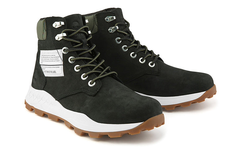 Timberland 6 Inch Brooklyn Side Zip Wide Fit Boots 'Black Nubuck with Green Padded Collar' A41Y6W