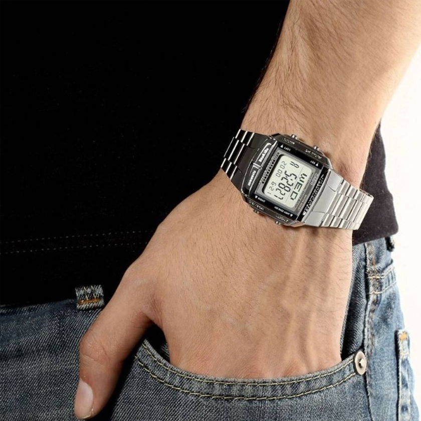 CASIO Men' s Data Bank Dial Stainless Steel Band Quartz Waterproof Mens Silver Digital DB-360-1A