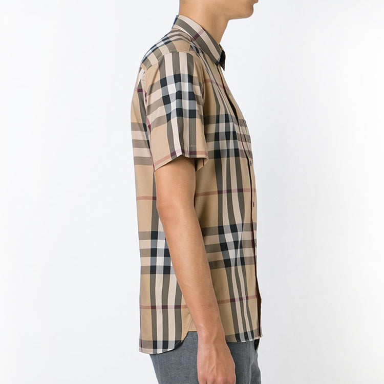 Men's Burberry SS21 Plaid Button Short Sleeve Shirt Khaki 45575971
