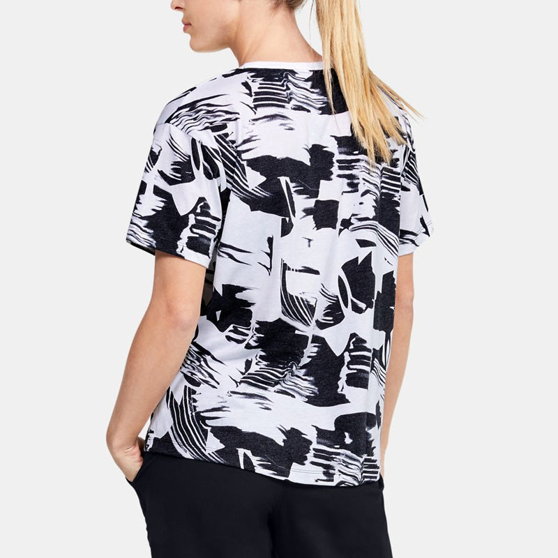 (WMNS) Under Armour Logo Live Training Sports Printing Short Sleeve Black White Printing 1355708-003