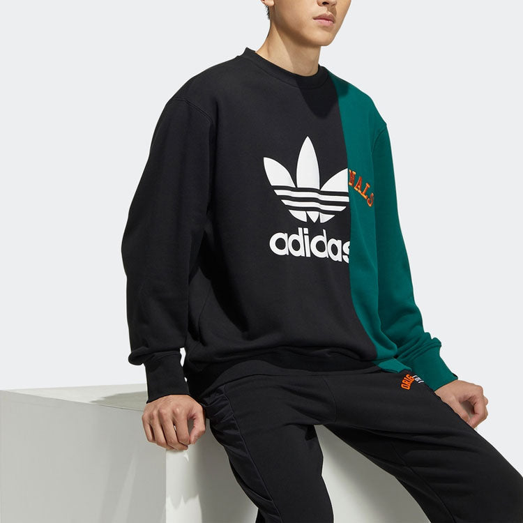 Men's adidas originals Mr Crew Logo Printing Colorblock Irregular Round Neck Pullover Black HC0379