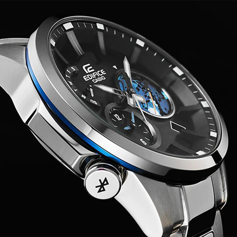 CASIO EDIFICE Waterproof Sports Solar Powered Stainless Steel Strap Mens Black Analog EQB-600D-1A2