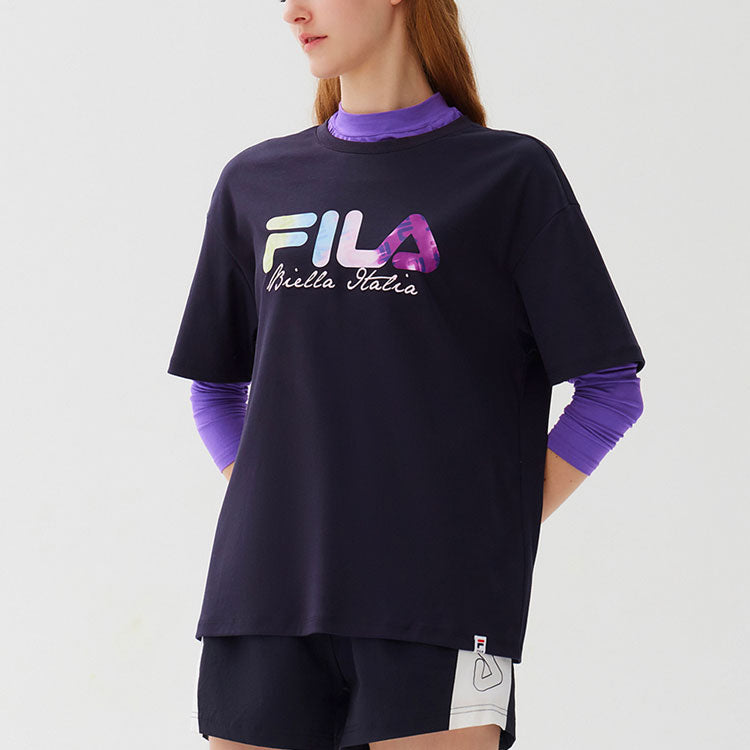 (WMNS) FILA Logo Printing Round-neck Blue F11W128158F-NV